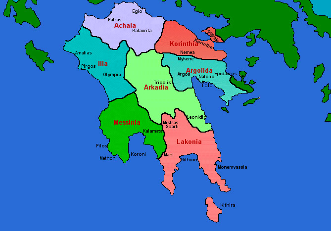 Peloponessos - The map of the Peloponnese