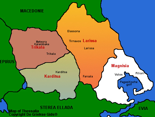 De kaart van Thessalie - The map of Thessaly
